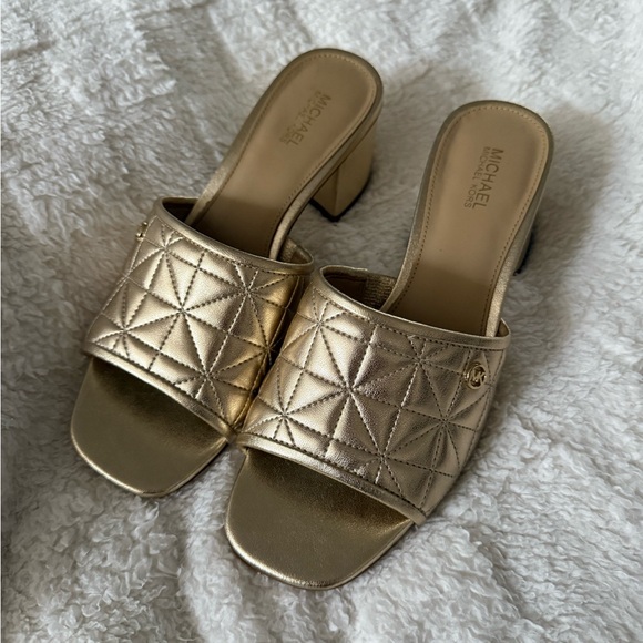 Michael Kors Gold Quilted Mules - Picture 1 of 3